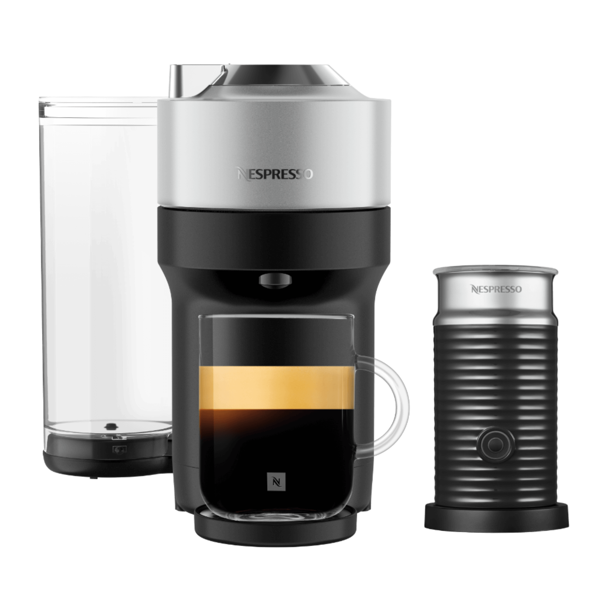 Nespresso VERTUO Pop+ Silver & Aeroccino3 schwarz Vertuo Kaffeemaschine