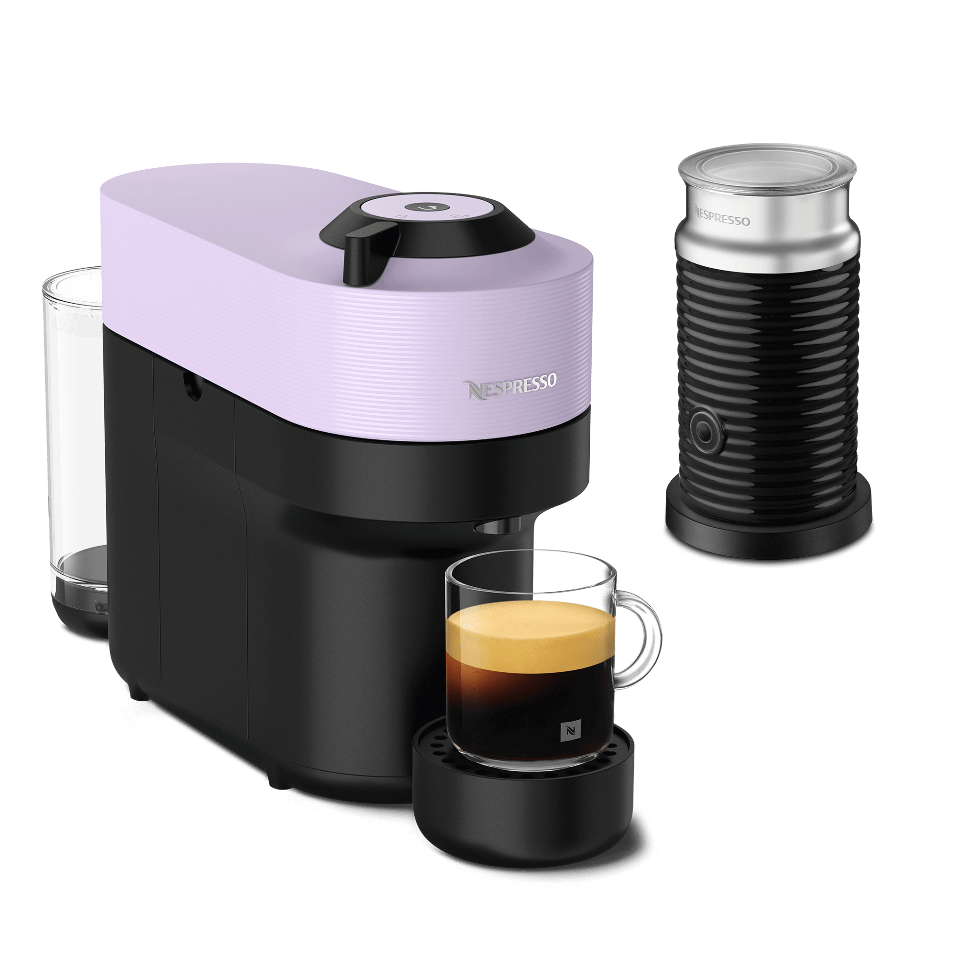 Nespresso VERTUO POP Lilac & Aeroccino3 schwarz Vertuo Kaffeemaschine