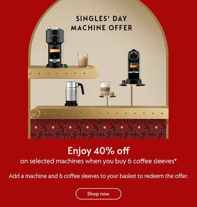 <strong>Online Exclusive Machine Offer:</strong> Enjoy 40% Off Selected Coffee Machines 