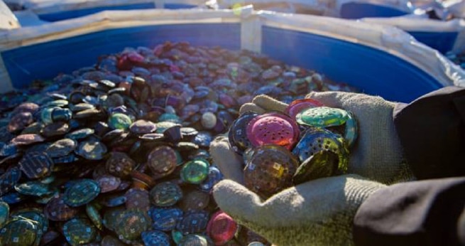 Commercial coffee capsules at a Nespresso recycling facility