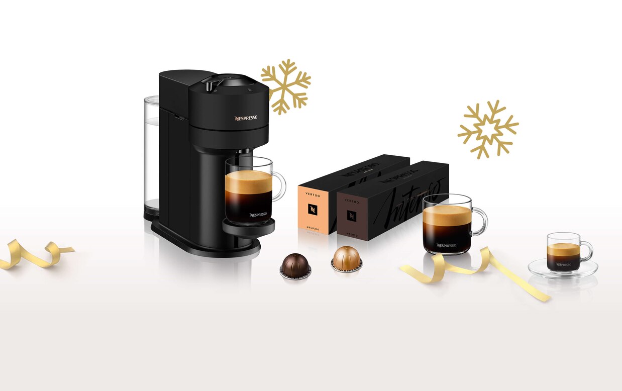 Vertuo Next Deluxe Matte Black 2 Sleeves Holiday Bundle Nespresso Usa