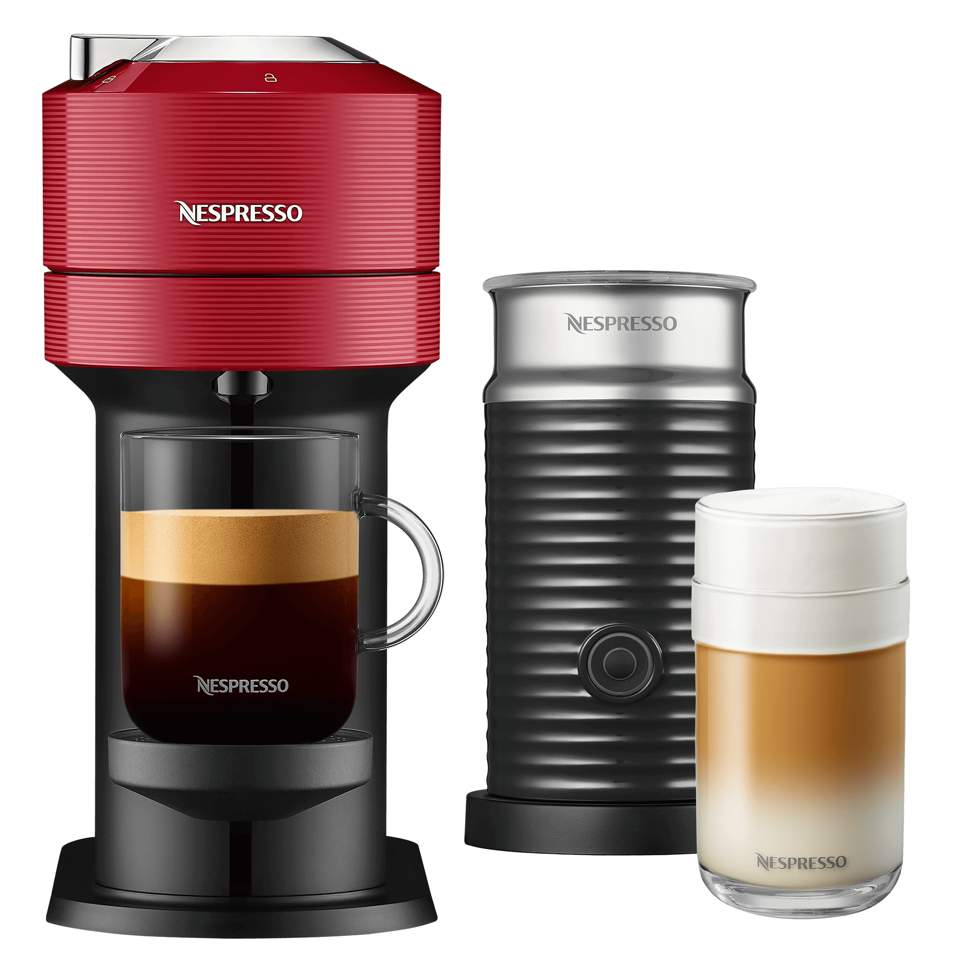 Nespresso Vertuo Coffee Maker Espresso Machine with Aeroccino Milk Frother Red 