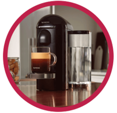 Nespresso VertuoPlus Coffee Machine Ink Black in a red circle logo