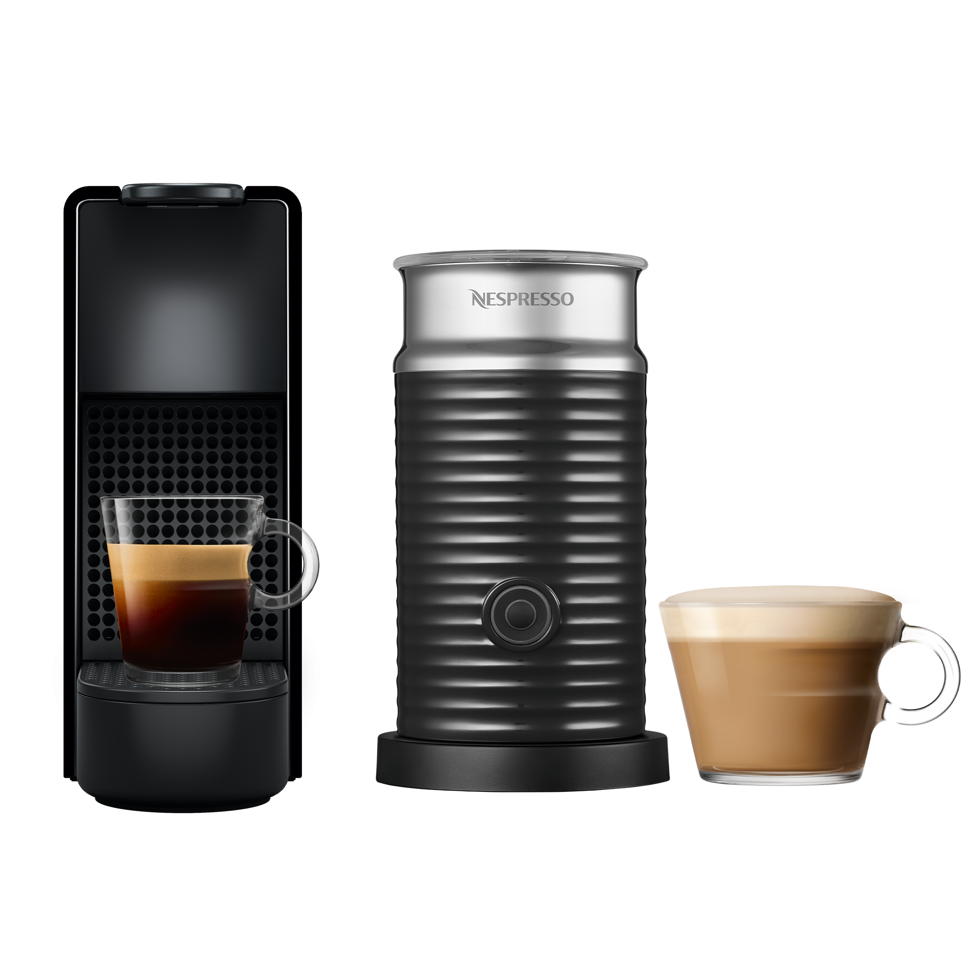 Nespresso Essenza Mini Black Aeroccino Coffee Machines Nespresso