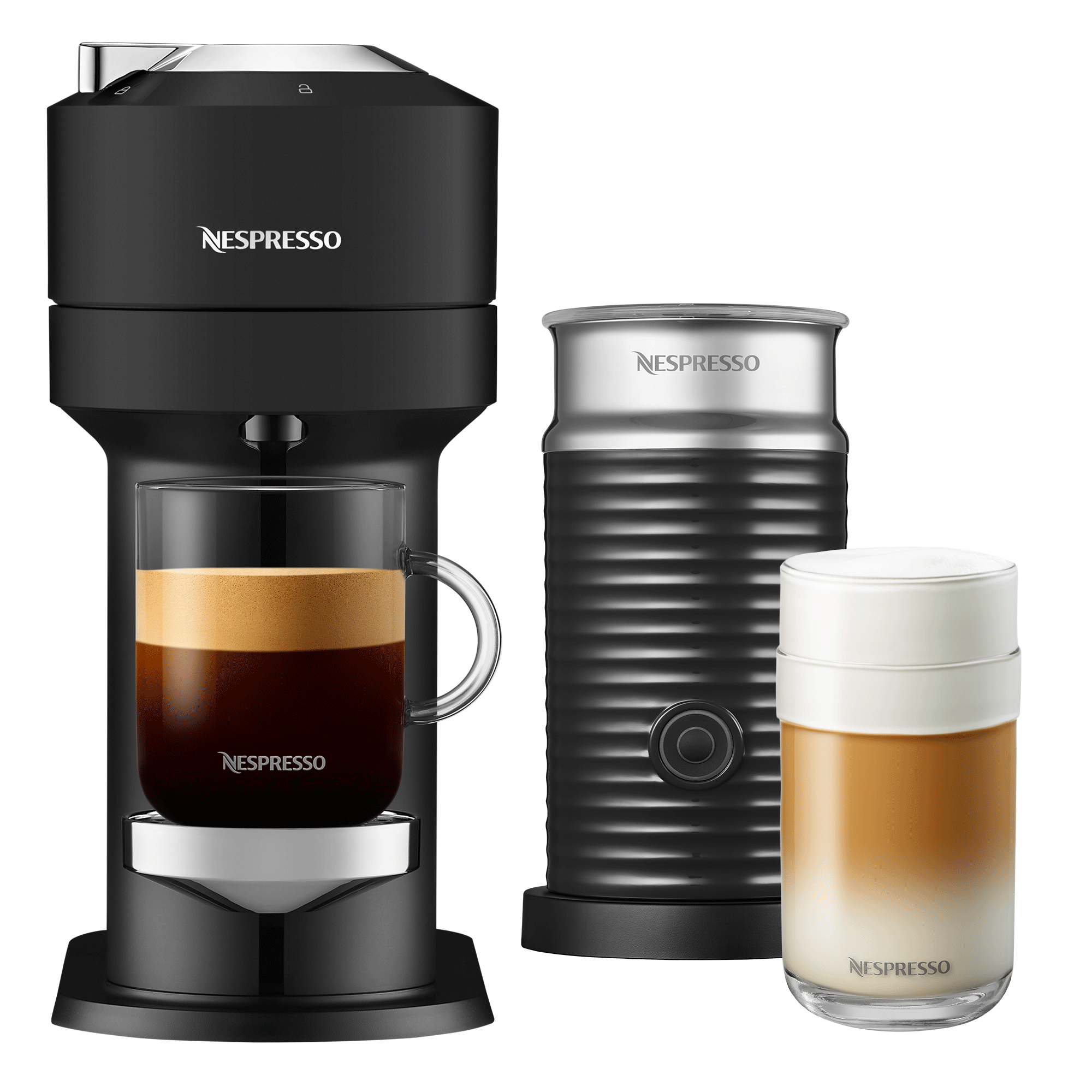Vertuo Next Deluxe Matte Black Chrome & Aeroccino3 Milk Frother