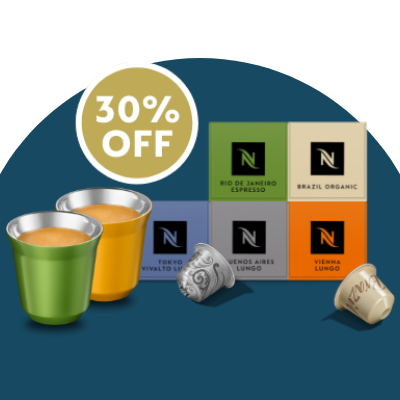 30% de desconto na compra de um kit de café e xícara Nespresso