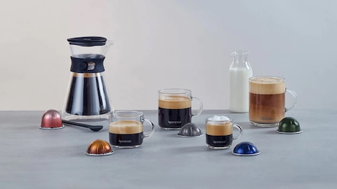 A range of Vertuo coffee and cup sizes