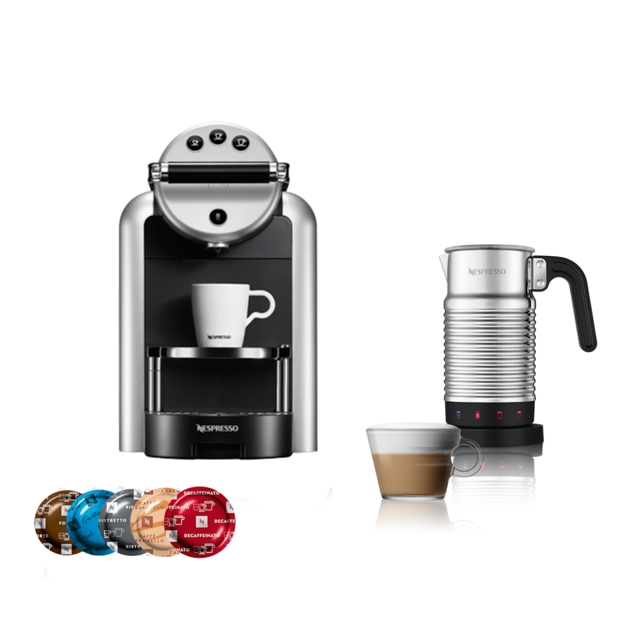 Nespresso Professional Coffee Maker Starter Bundle, Zenius Professional  Coffee Machine, Presentation Box for Nespresso Capsules,Black and Silver