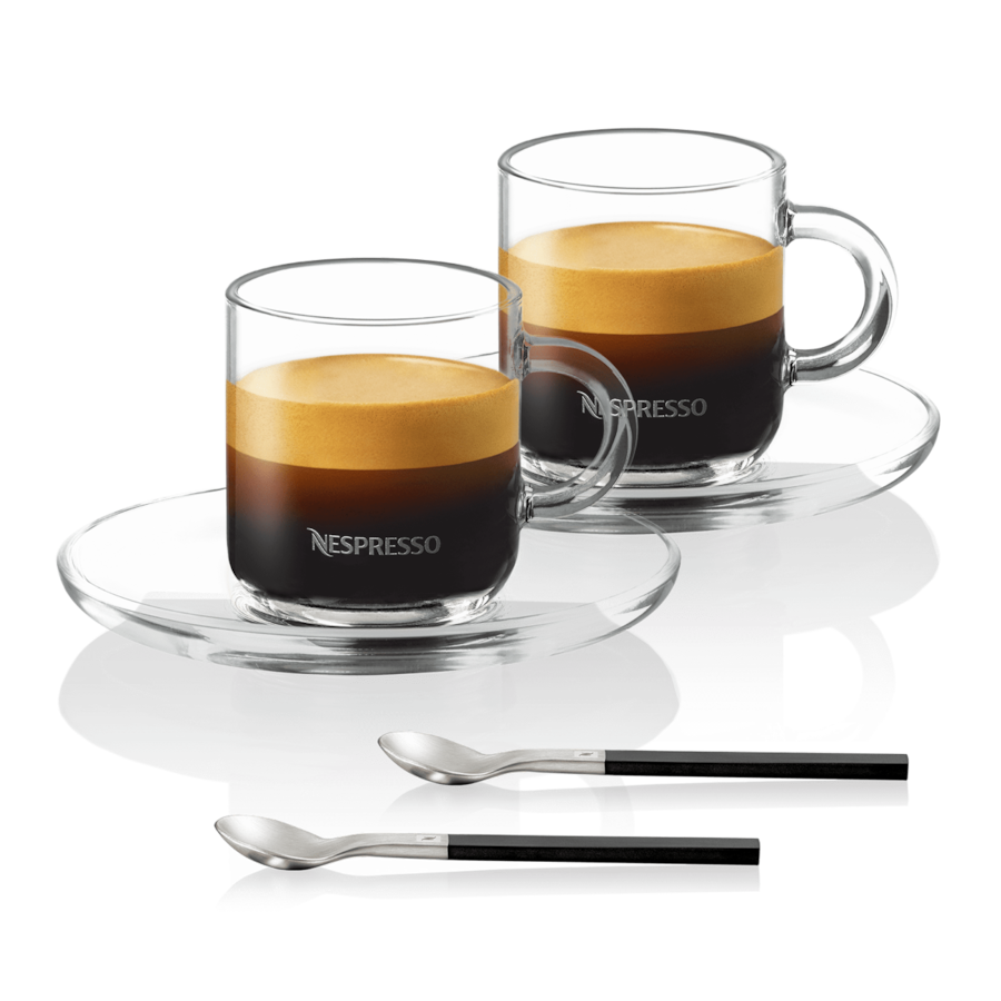 Vertuo Double Espresso Cups & Spoons - Glass Coffee Cups
