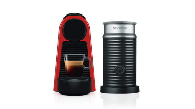 Cafeteira elétrica Nespresso Essenza Mini vermelha com espumador de leite Aeroccino3