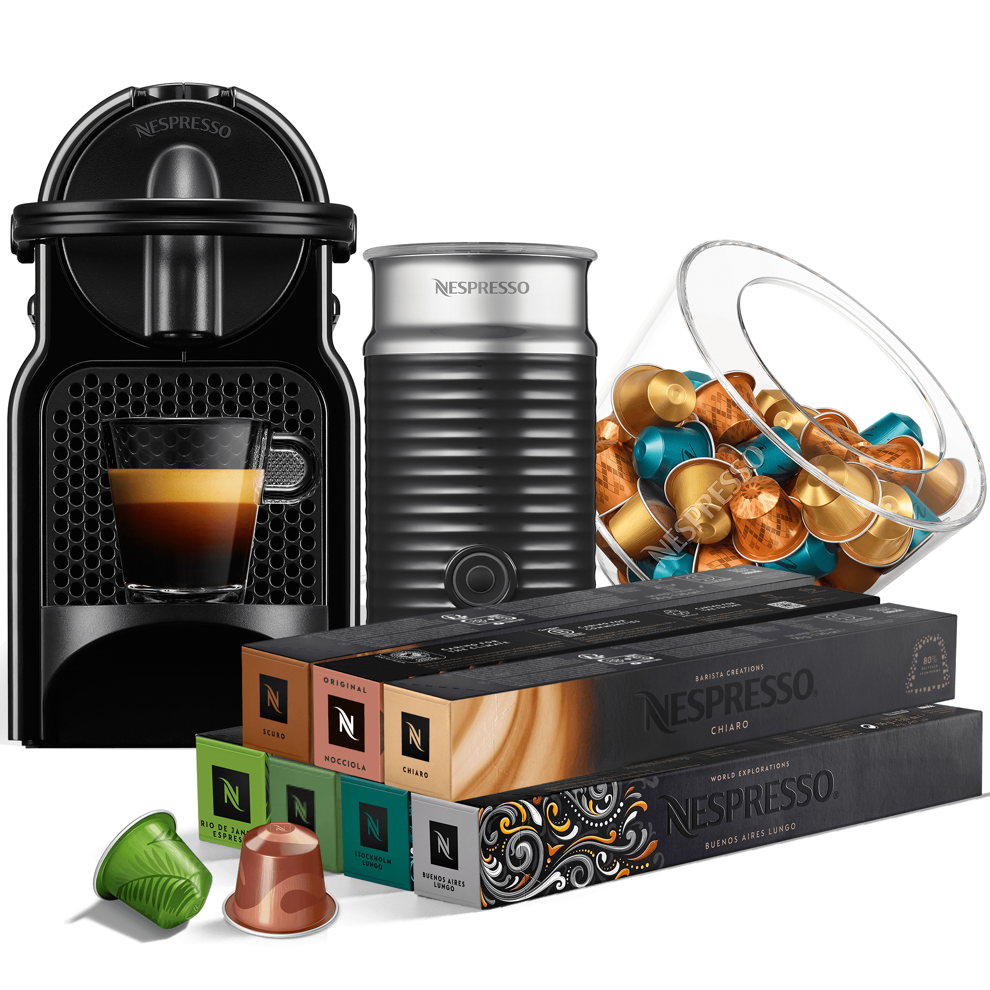 Pachet Inissia Negru, Cafea & Aeroccino3 & Suport Capsule