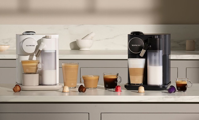 Featuring Gran Lattissima coffee machine in white (left) and black (right)