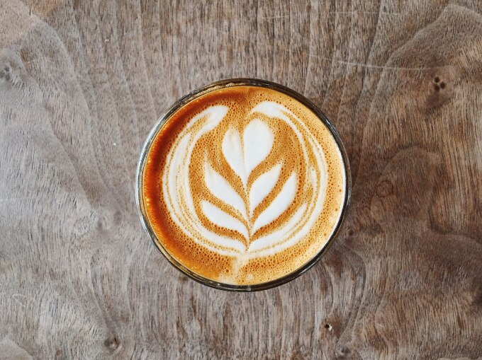 Cappuccino latte art in a glass