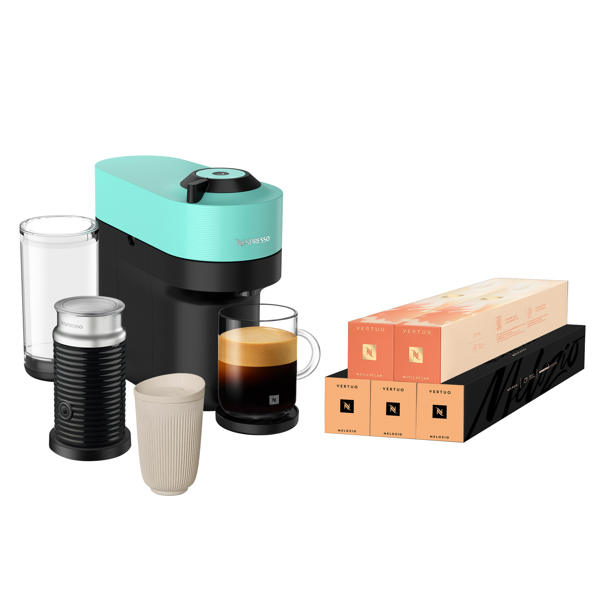 Vertuo Pop+ Aqua starter bundle with Aeroccino 3