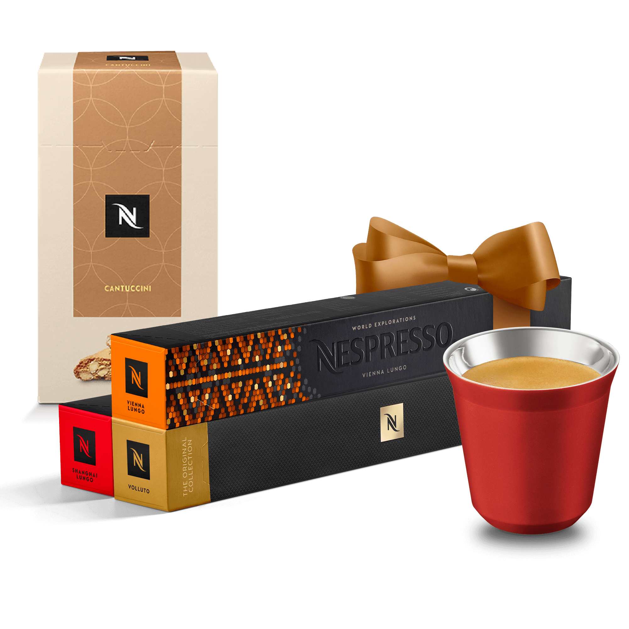 Kit Presente Nespresso: 30 Cápsulas + Xícara vermelha + Cantuccini