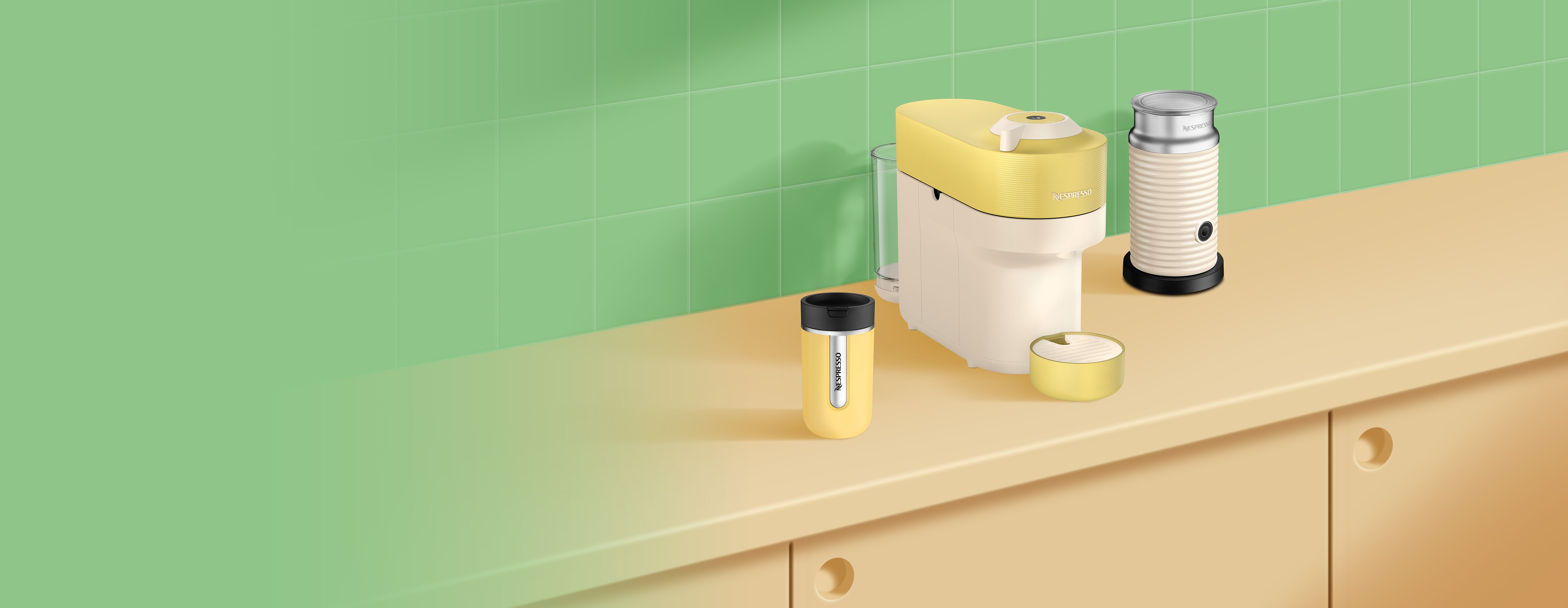 Vertuo Pop Pastel Yellow Bundle With Travel Mug - Nespresso™ New