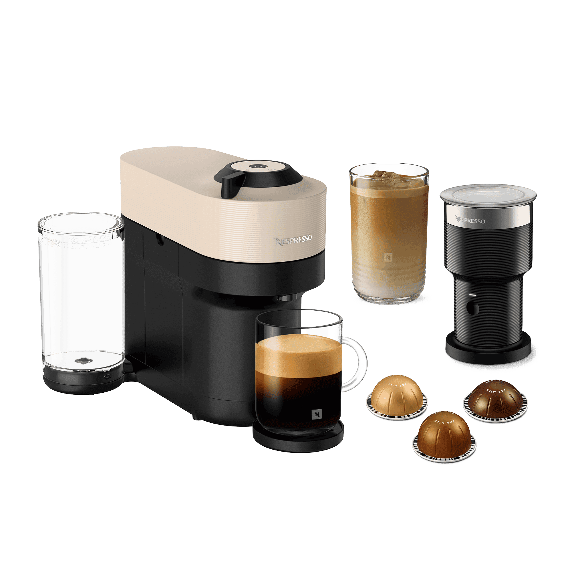 Vertuo Pop+ Beige & AeroXL Milk Frother