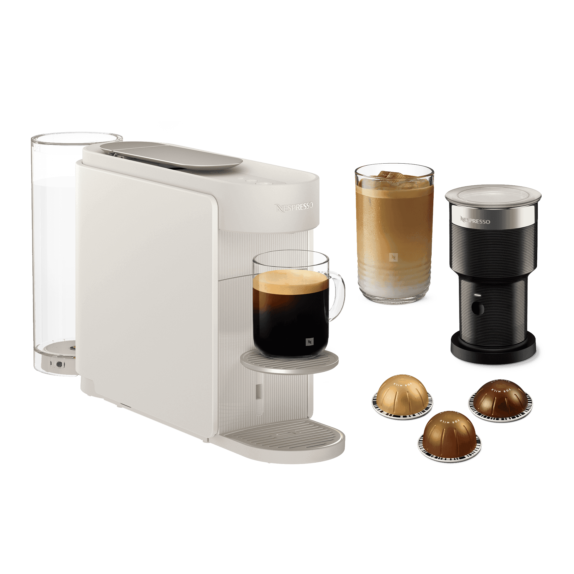 Vertuo Up Pearl White & AeroXL Milk Frother