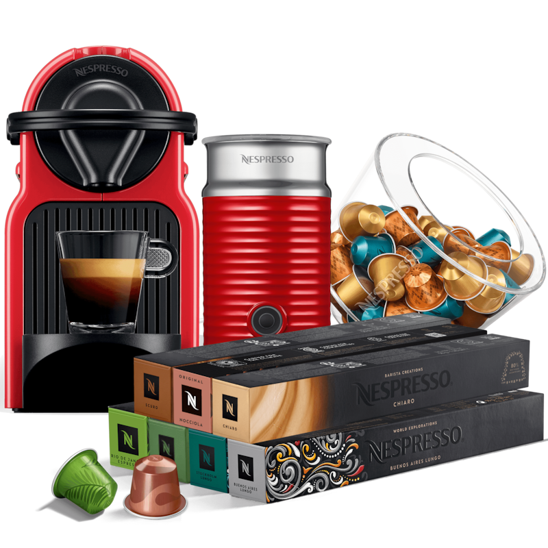 NESPRESSO inissia売ります。 Inissia Red, Coffee & Aeroccino3 & Bonbonniere Pack - Nespresso