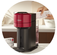 Red and Black Vertuo Coffee Machine with descaling tablets