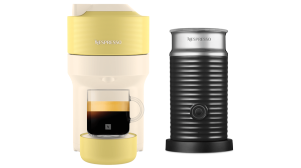 Cafeteira Nespresso Vertuo Pop amarelo summer com espumador de leite Aeroccino3