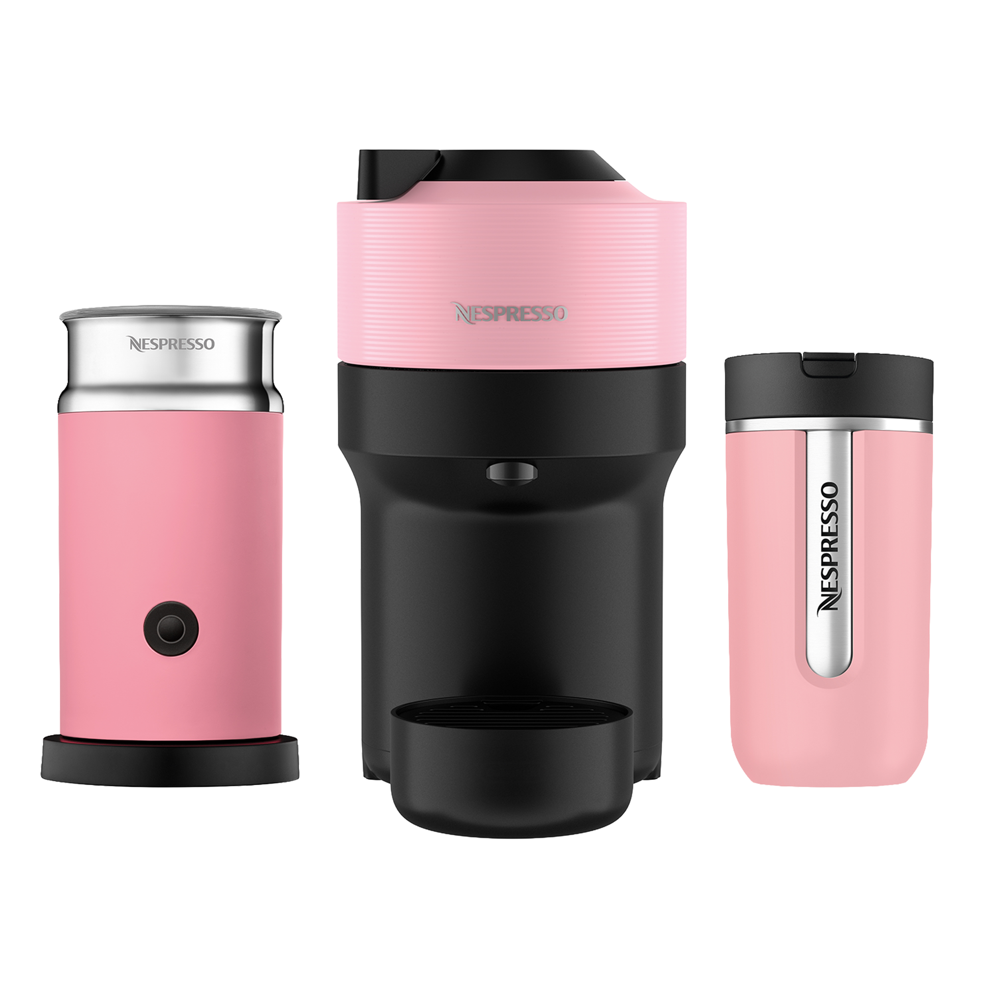 Vertuo Pop Capsule Coffee Machine Set | Aeroccino & Pink Travel Mug