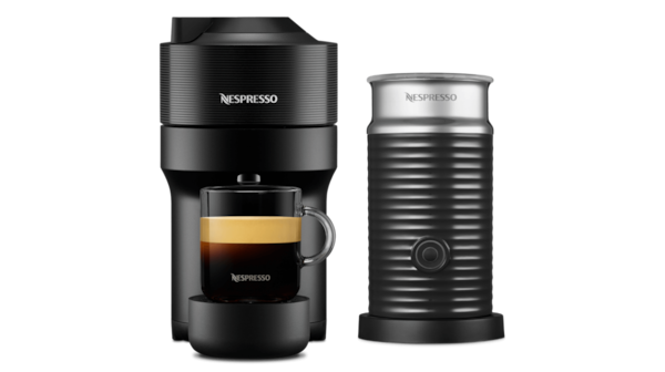 Cafeteira Nespresso Vertuo Pop preto clássico com espumador de leite Aeroccino3
