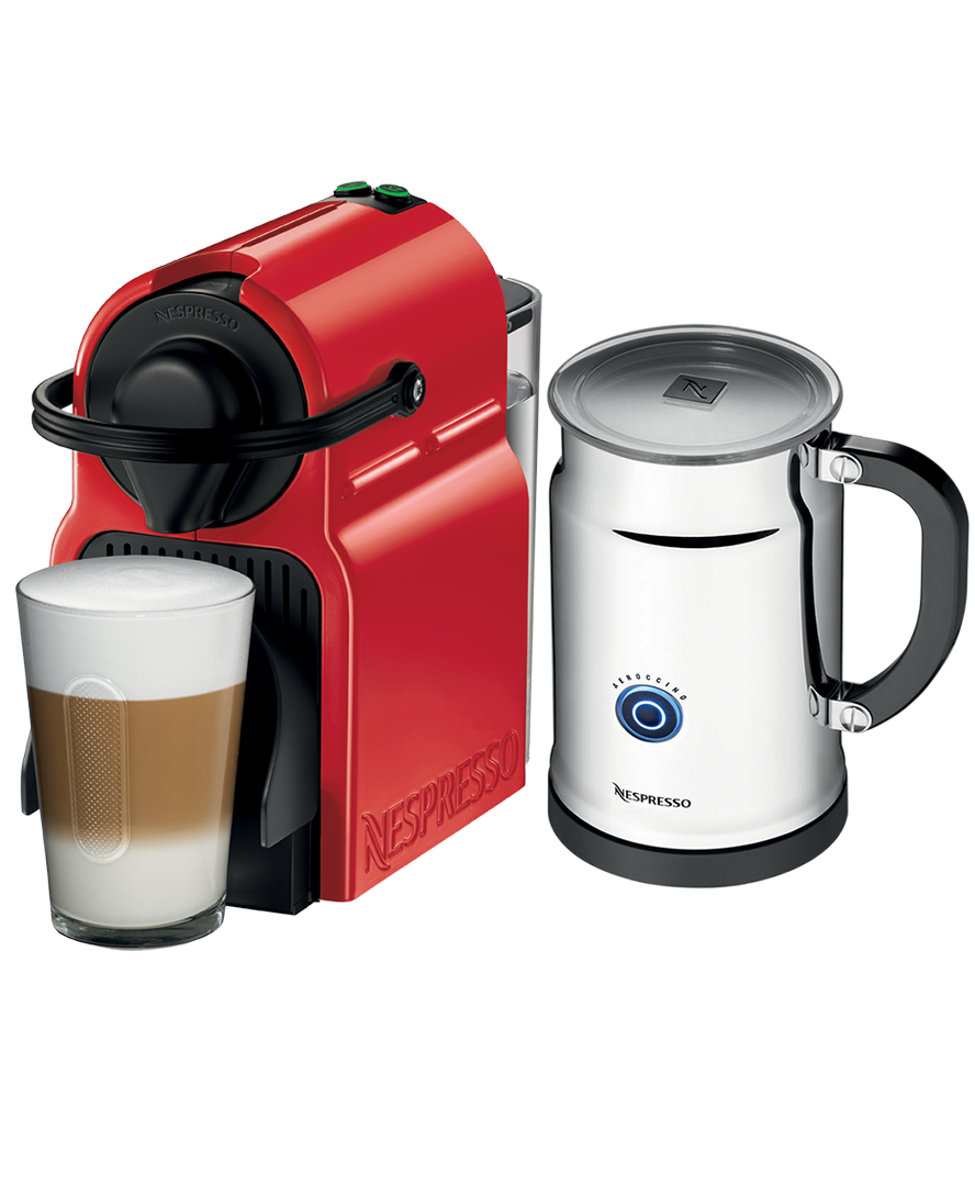 Inissia Red Coffee Machine and Aeroccino Nespresso