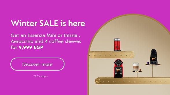 Essential Bundle! Essenza Mini + Milk frothier + 4 FREE Sleeves for 9,999 EGP | 100% Cashback with Valu.