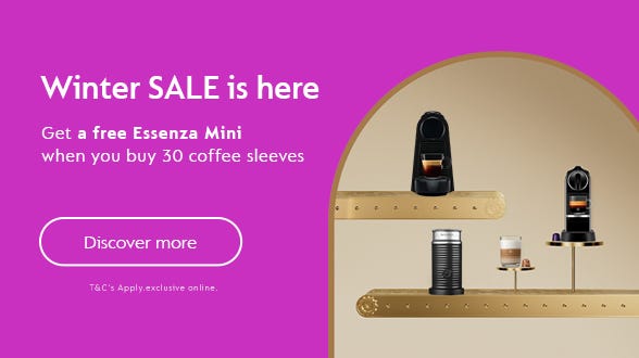  GET FREE ESSENZA MINI MACHINE WHEN YOU BUY 30 COFFEE SLEEVES OF YOUR SELECTION
