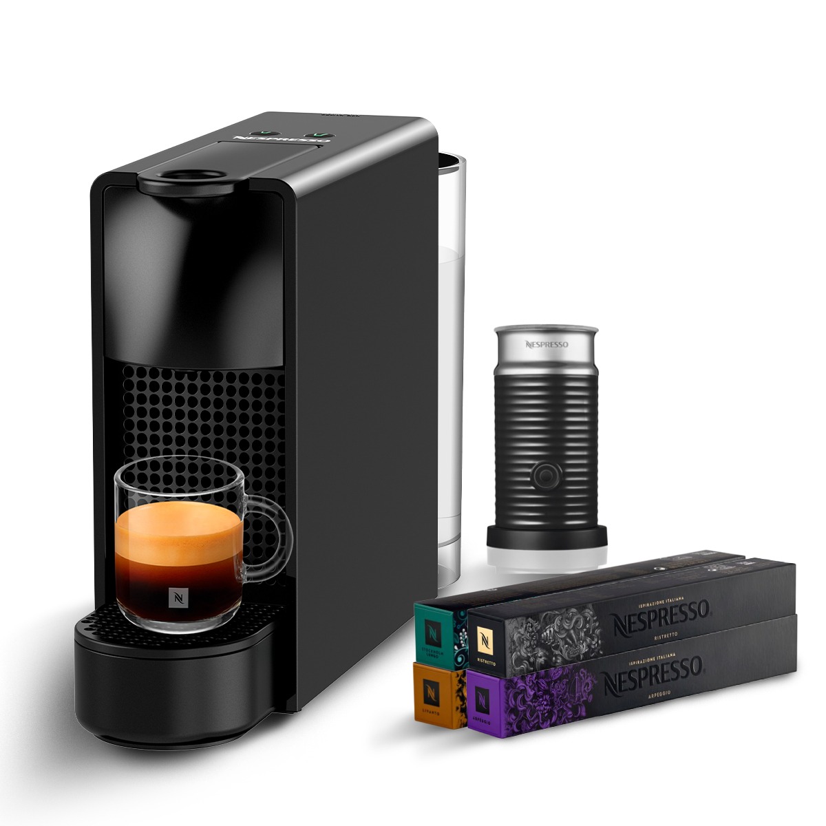 Essenza Mini, Aeroccino & 4 Coffee Sleeves Combo