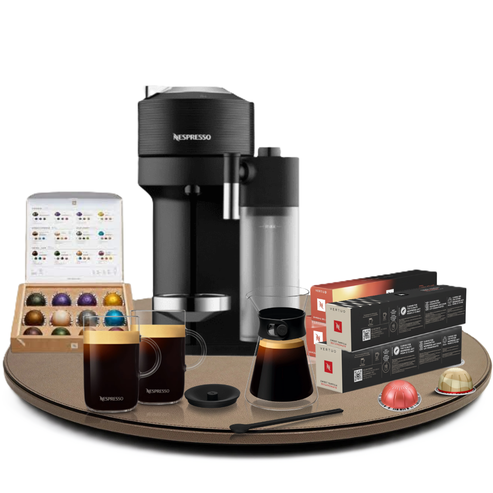 Pack Vertuo Lattissima + Carafe + Set Vertuo Alto+ Assortiment de 50 capsules 