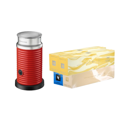 Pack Aeroccino rouge + 40 Capsules Vertuo