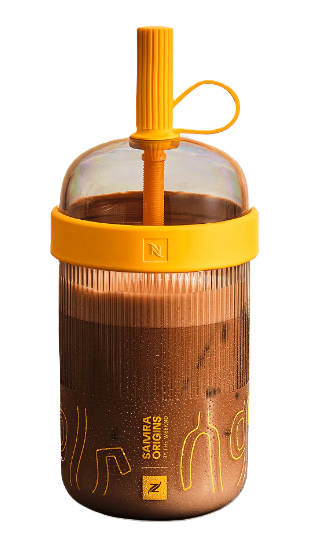 Tumbler Jaune Samra Origins by The Weeknd &ndash; gourde Nespresso Vertuo avec paille, caf&eacute; glac&eacute;, &eacute;dition limit&eacute;e
