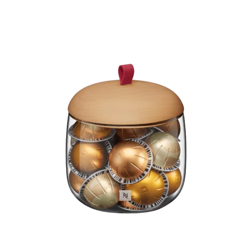 Display Mia Dispenser avec couvercle en bois pour ranger vos capsules Nespresso avec style