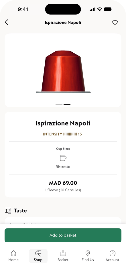The Nespresso app's Reorder screen