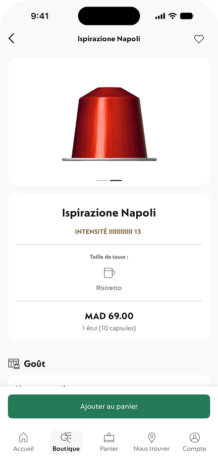 L'écran Commander à nouveau de l'application Nespresso