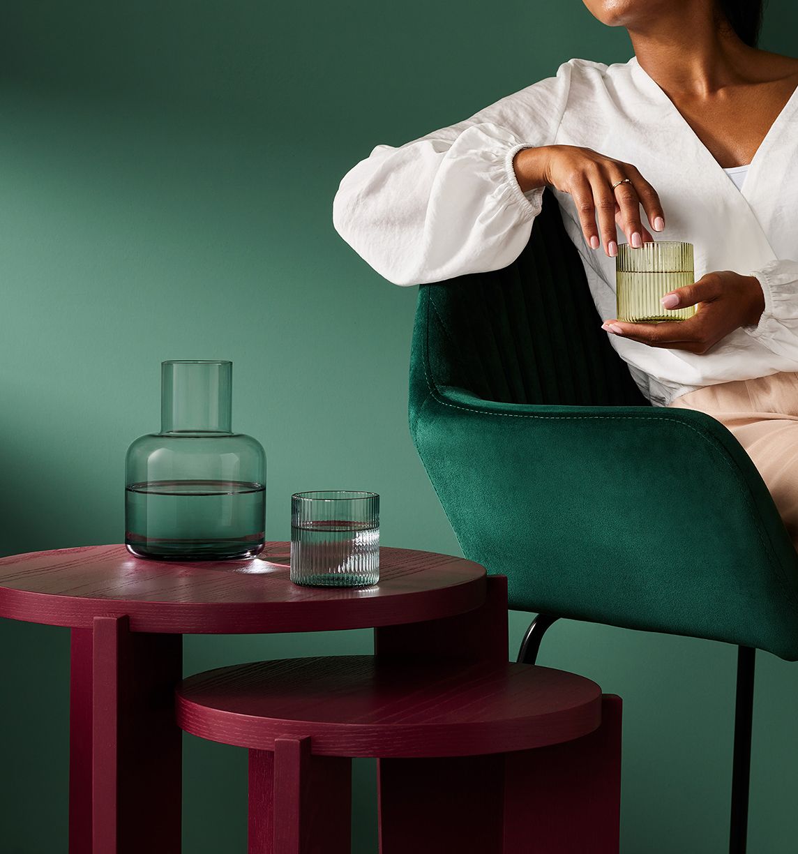Glass Carafe & colourful tumblers
