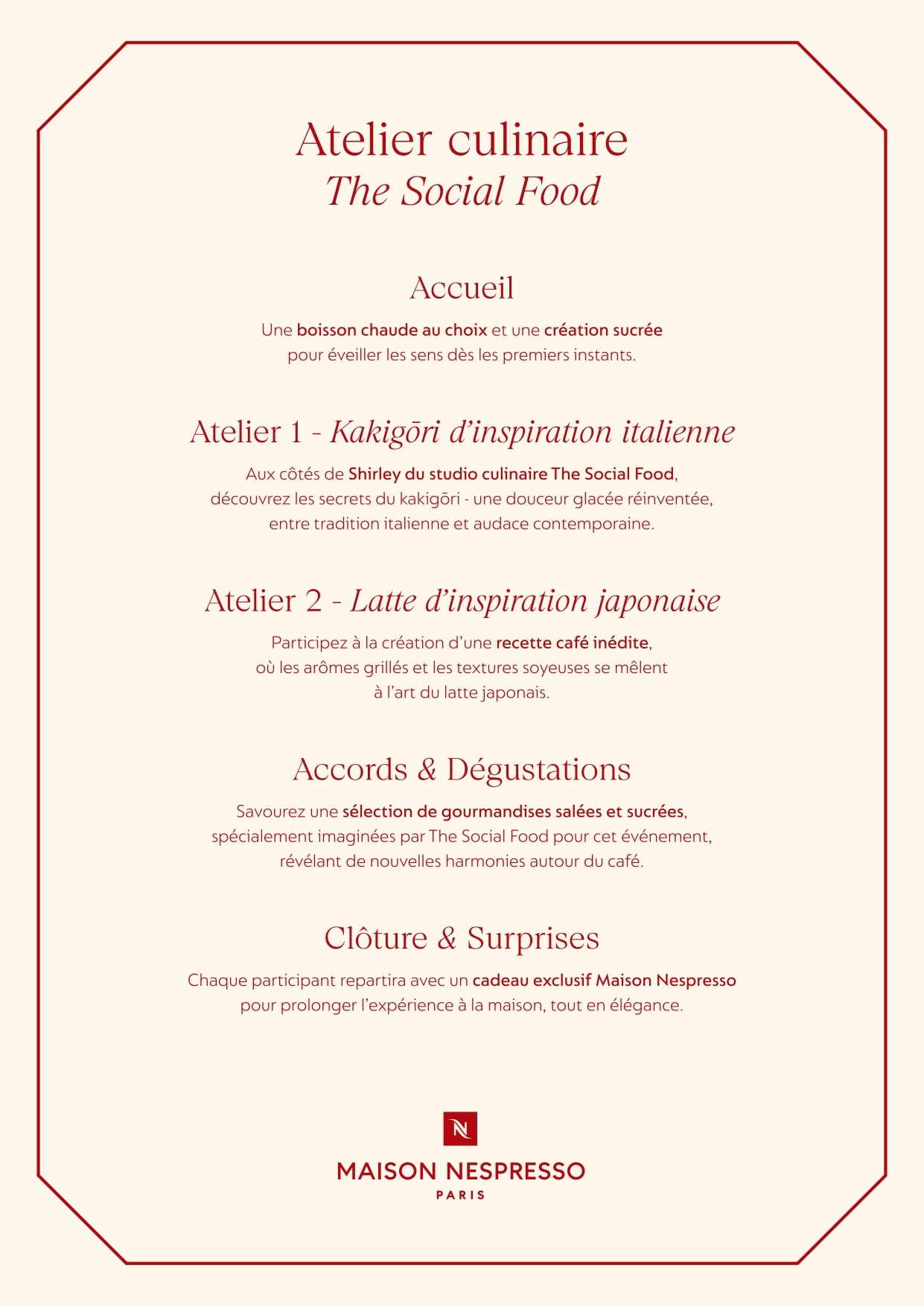 Image présentant le programme de l'atelier culinaire The Social Food.