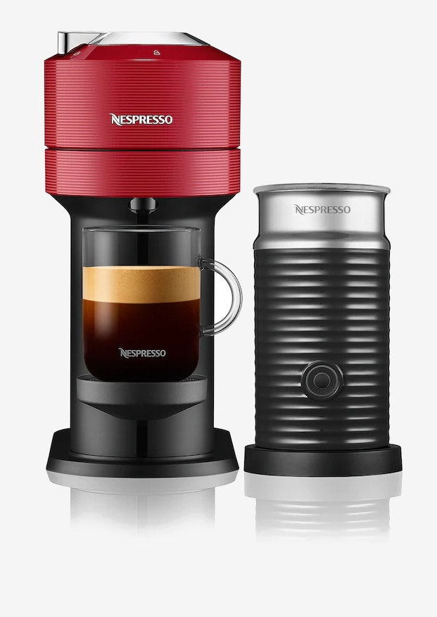 Vertuo Next Cherry Red Coffee Machine & Aeroccino3 Black Bundle