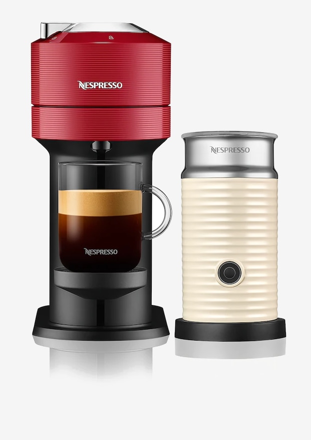 Vertuo Next Cherry Red Coffee Machine & Aeroccino3 White Bundle