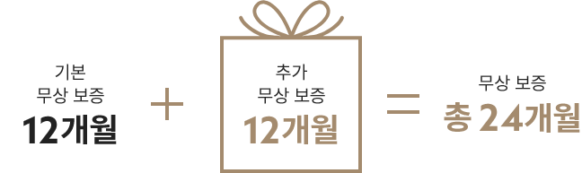 기본 무상 보증 12개월 + 추가 무상 보증 12개월 = 무상 보증 총 24개월