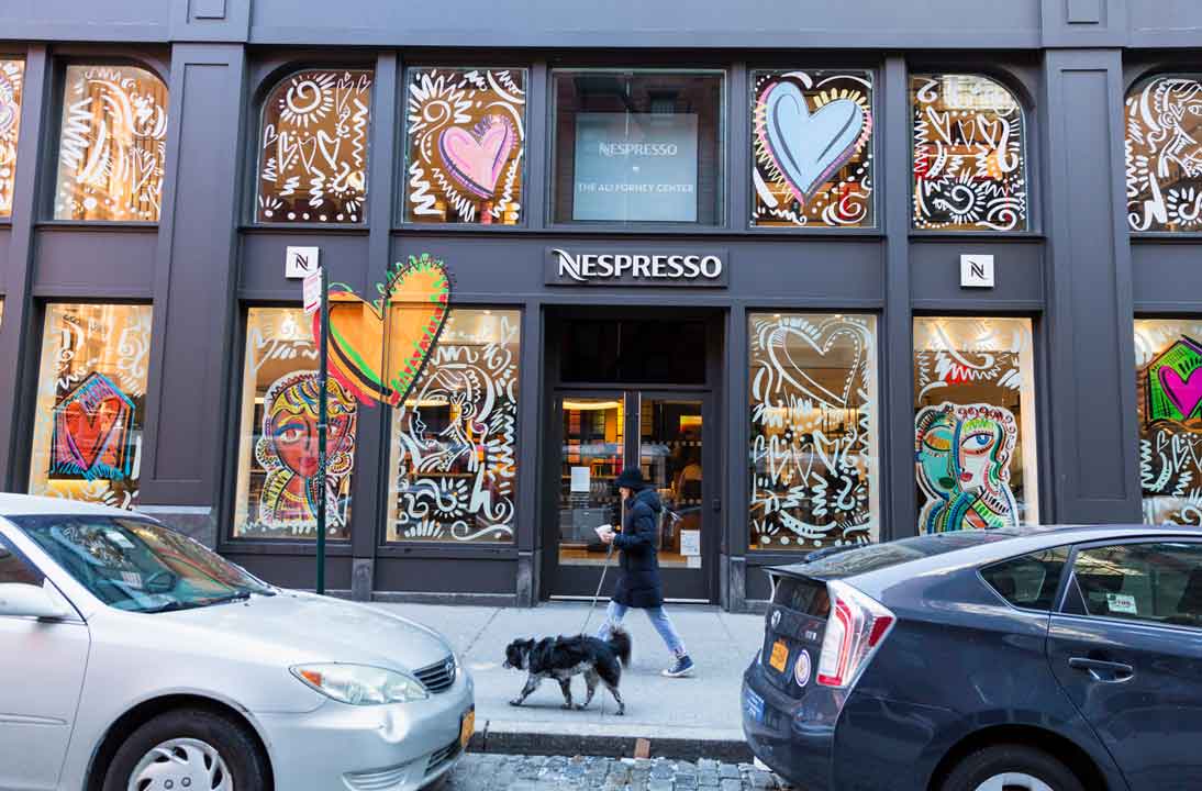 The Ali Forney Center. Photo of Nespresso Boutique with Ali Forney Center takeover imagery
