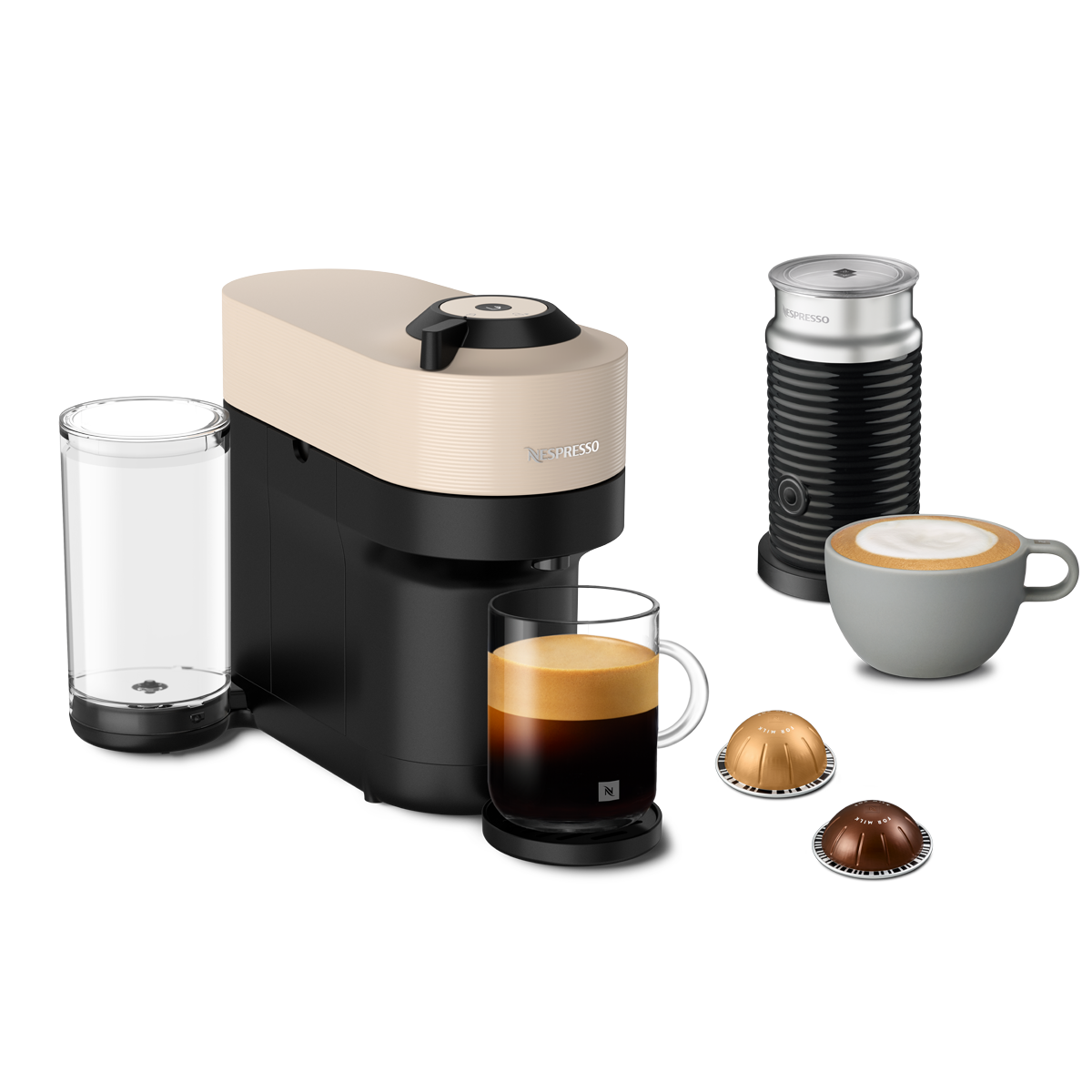Vertuo Pop+ Beige & Milk Frother Bundle | Vertuo Coffee Machine