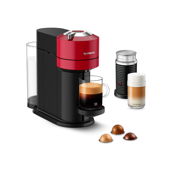RELOVE Vertuo Next Cherry Red Aero3 Bundle | Vertuo Coffee Machine