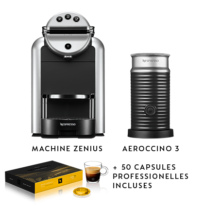 Bundle Professionnel : Machine Zenius + Aeroccino + 50 capsules professionnelles