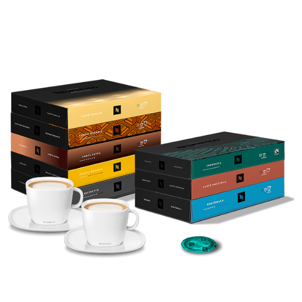 Professional Coffee 10 Box Best Sellers Assortment + 12 Cups and Saucers